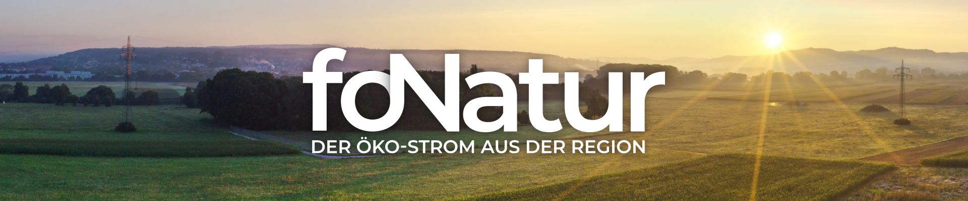Headerbild Wasserschutzgebiet Zweng Sonnenaufgang und Schriftzug FO Natur - Der Ökostrom für die Region