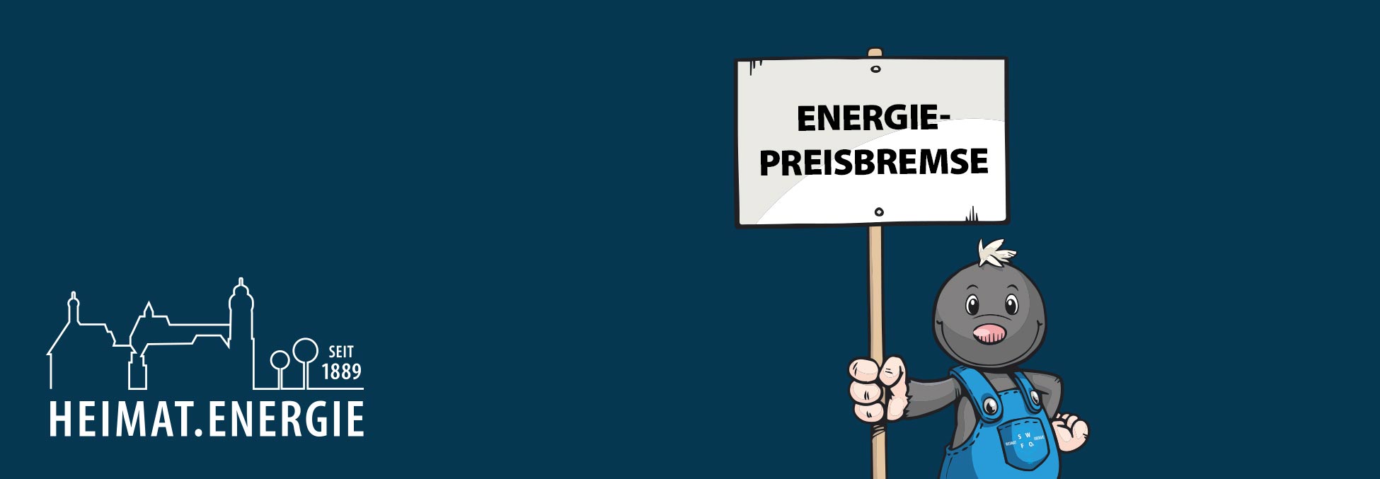 Toni hält ein Schild hoch mit "Energiepreisbremse"